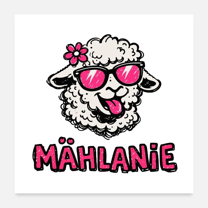 Mäh Lamm mit Pink Brille Mählanie Melanie Schaf Poster 60x60 cm