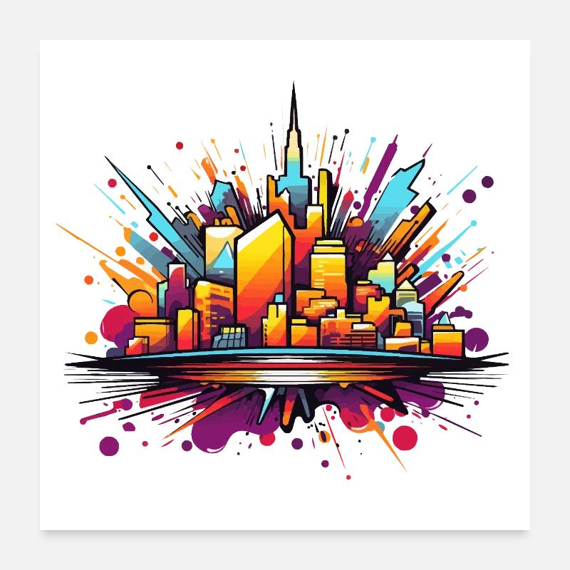 Bunte Stadtsilhouette Explosion Poster 60x60 cm
