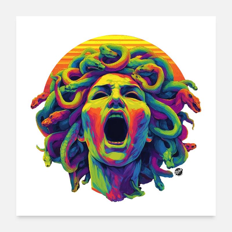 Méduse néon : Tête de Ruée Colorée Poster 60 x 60 cm