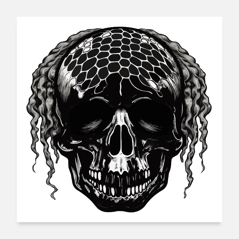 Schädel mit Netzmuster Dreadlocks Poster 60x60 cm