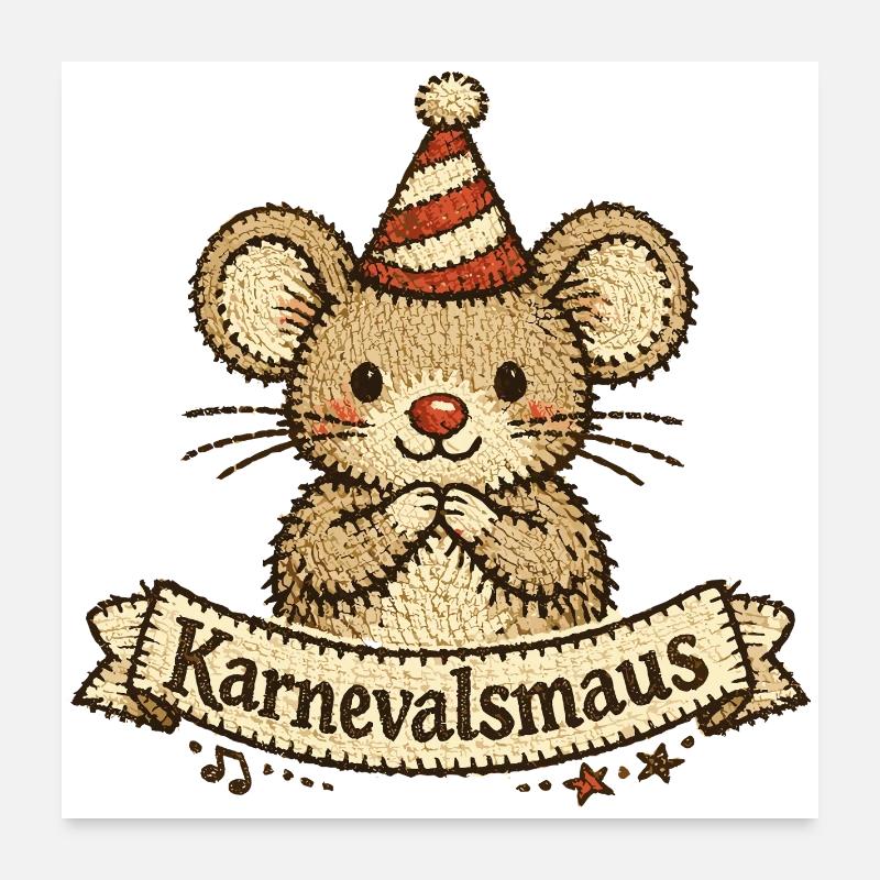 Karnevalsmaus Niedlich Weiberfastnacht Köln - Poster 60x60 cm - Weiß