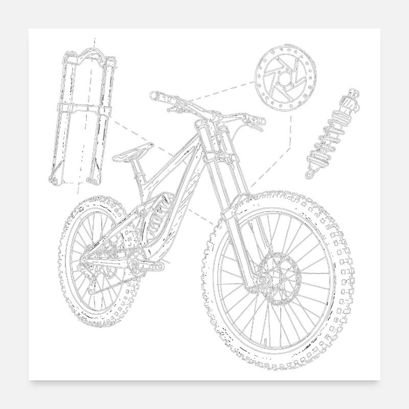 Croquis de géométrie du VTT : Dessin en descente explosée Poster 60 x 60 cm