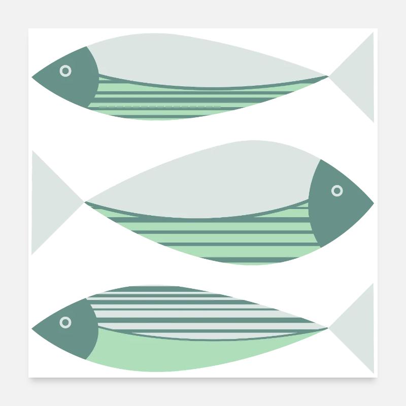 Vert Poisson Graphique Illustré Poster 60 x 60 cm