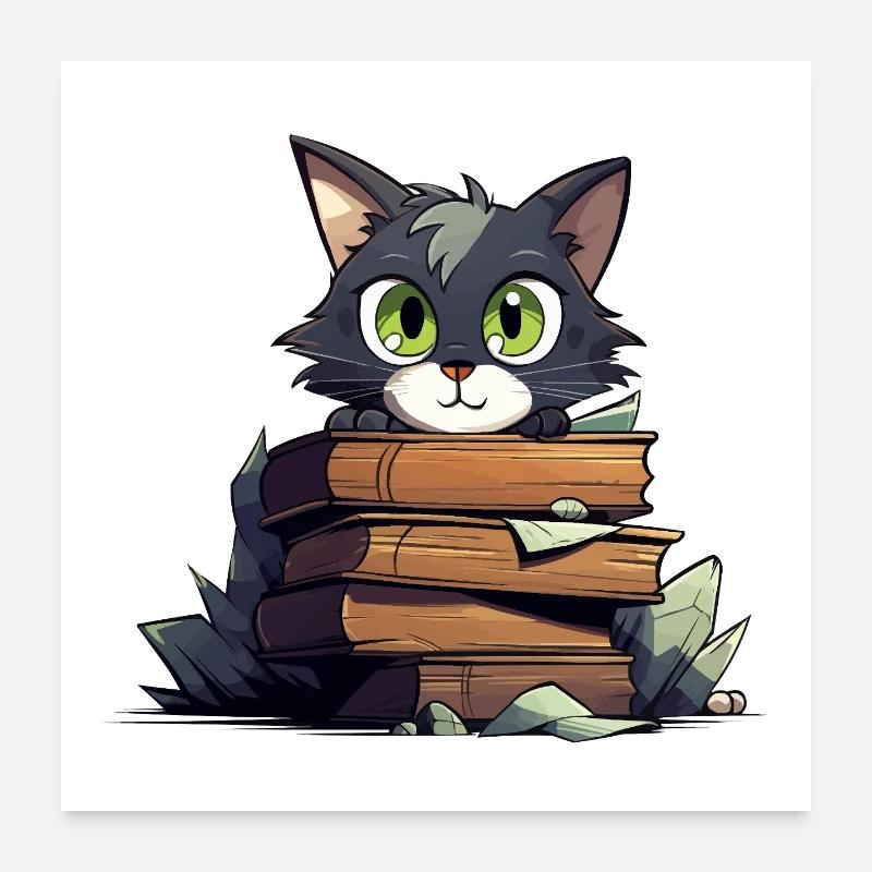 Katzenbuchstapel Poster 60x60 cm