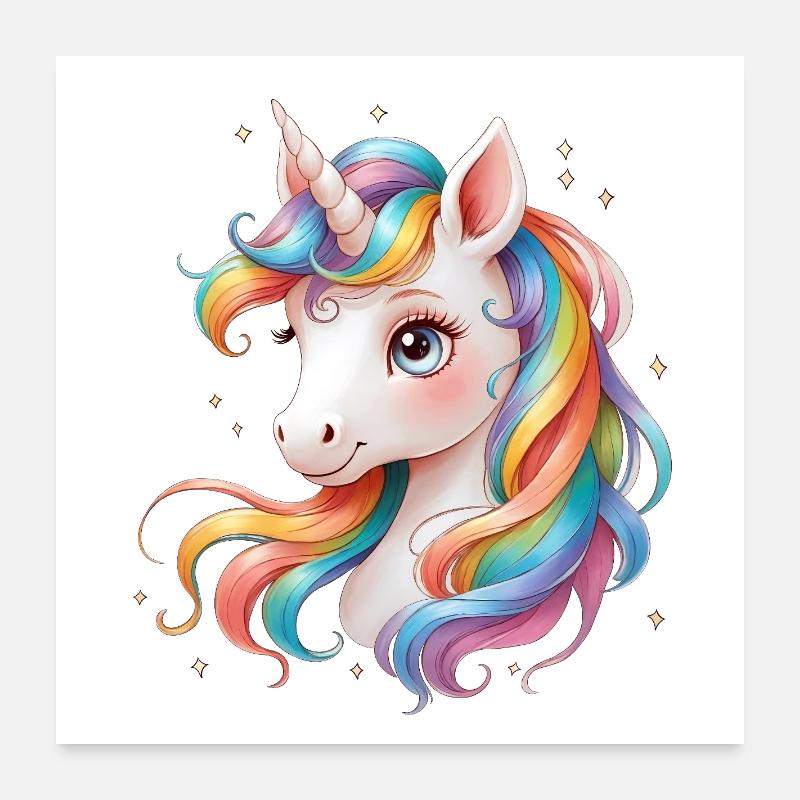 Regenbogen Einhorn - Licorne arc-en-ciel mignonne Poster 60 x 60 cm