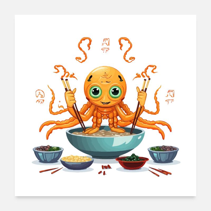 Kleiner Tentakel in Ramen-Suppe Poster 60x60 cm
