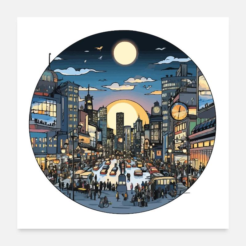 Stadtlicht Abendverkehr Poster 60x60 cm