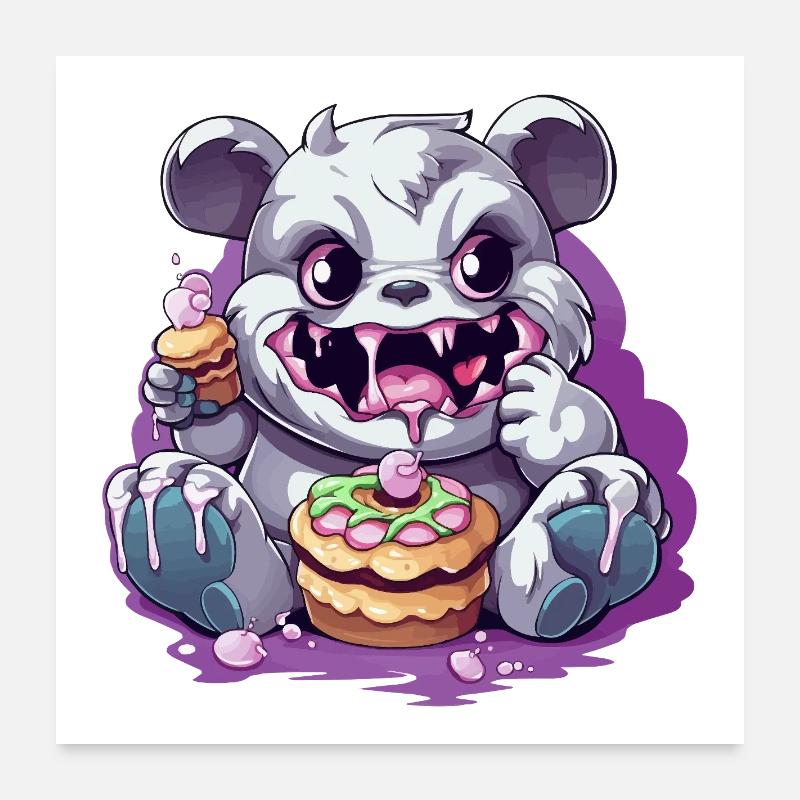 Monstre panda mignon avec des bonbons Poster 60 x 60 cm