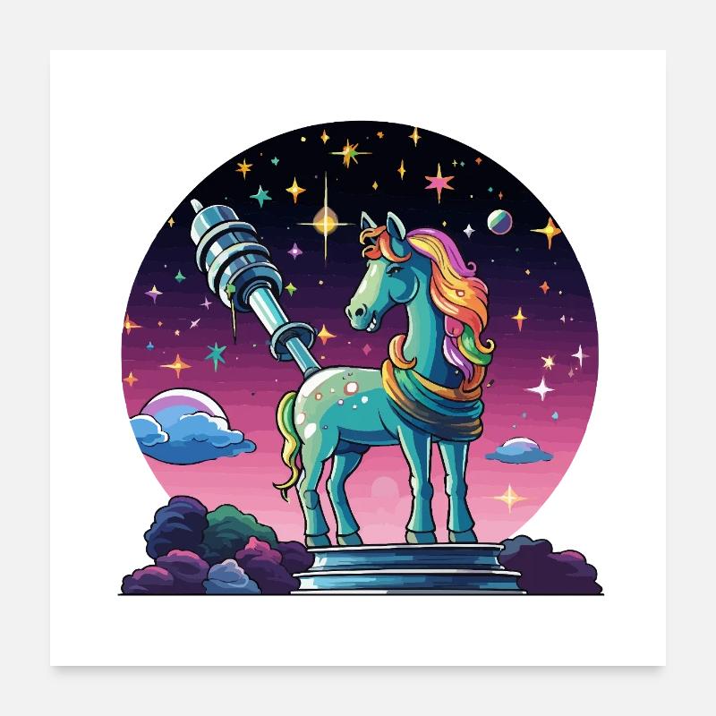 Sternen-Unicorn mit Teleskop Poster 60x60 cm