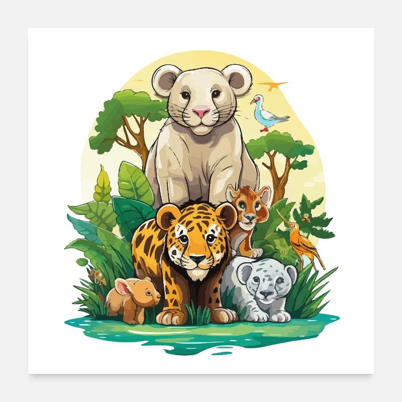 Ensemble des Amis Animaux de la Jungle Poster 60 x 60 cm