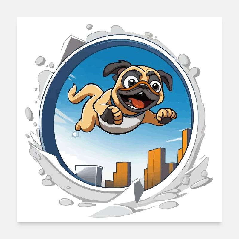 Pug Sprinter in the city run Poster 24" x 24" (60x60 cm)