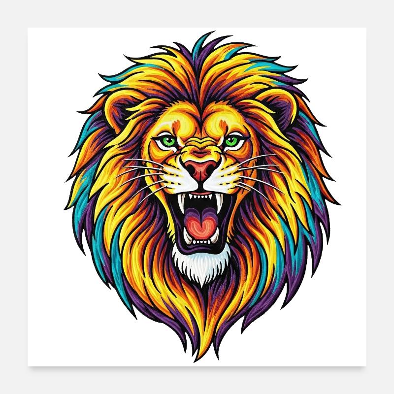 Explosion de Lion Arc-en-ciel Néon Poster 60 x 60 cm