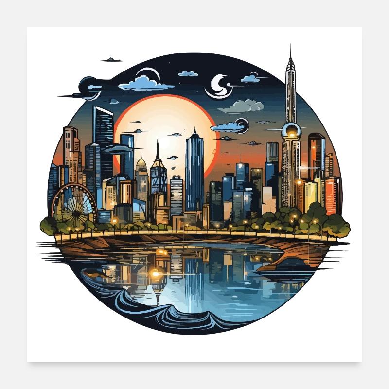 Skyline de Sun City du soir CirkelDesign Poster 60 x 60 cm