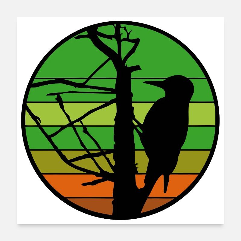 Woodpecker silhouette at sunset Poster 24" x 24" (60x60 cm)