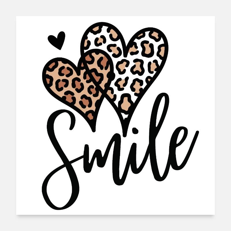 Leopard Hearts Smile Font Poster 24" x 24" (60x60 cm)