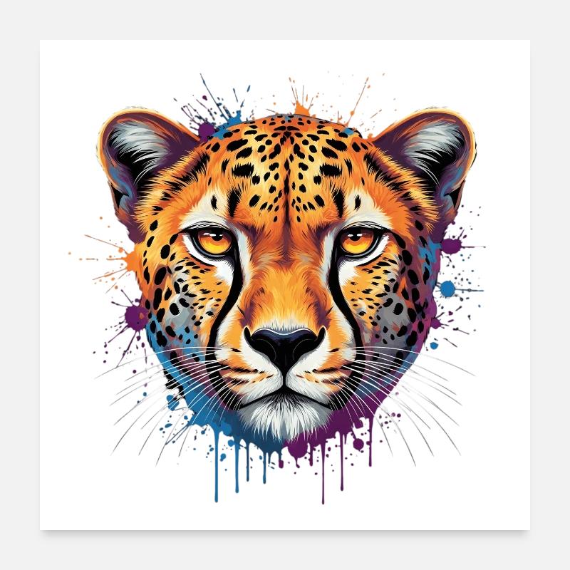 Léopard coloré – Illustration d’animaux modernes Poster 60 x 60 cm