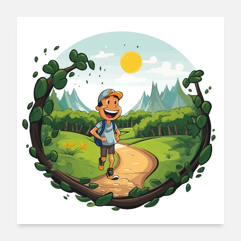 Randonneurs sur le sentier forestier Poster 60 x 60 cm