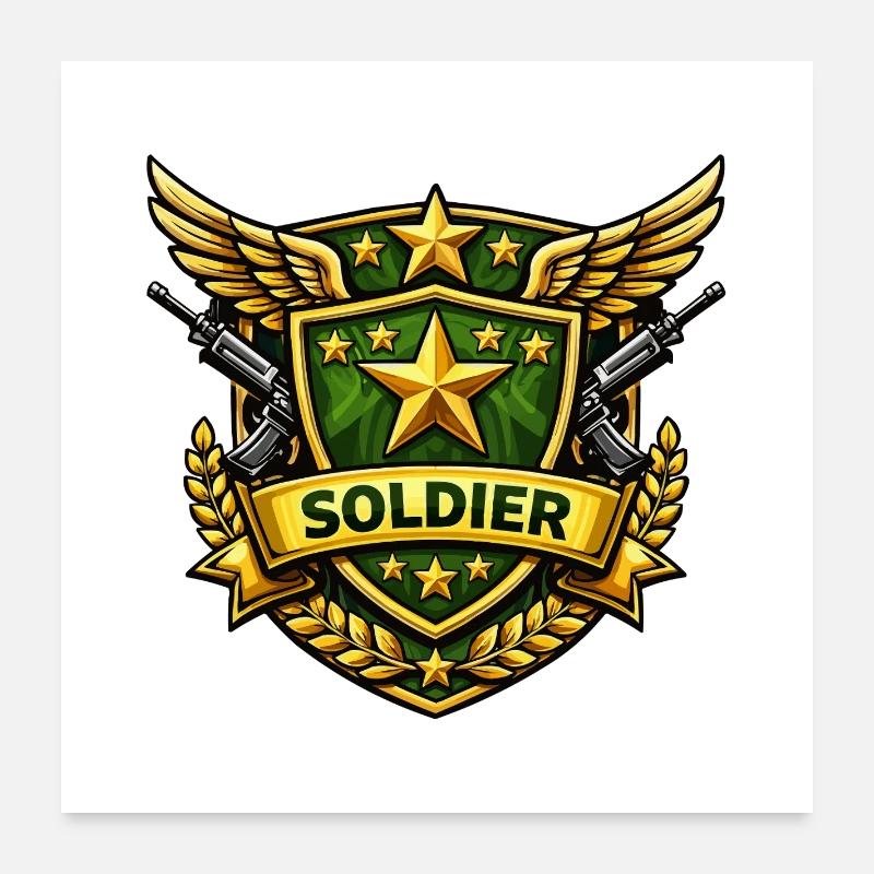 Bouclier de soldat avec étoiles et ailes Poster 60 x 60 cm