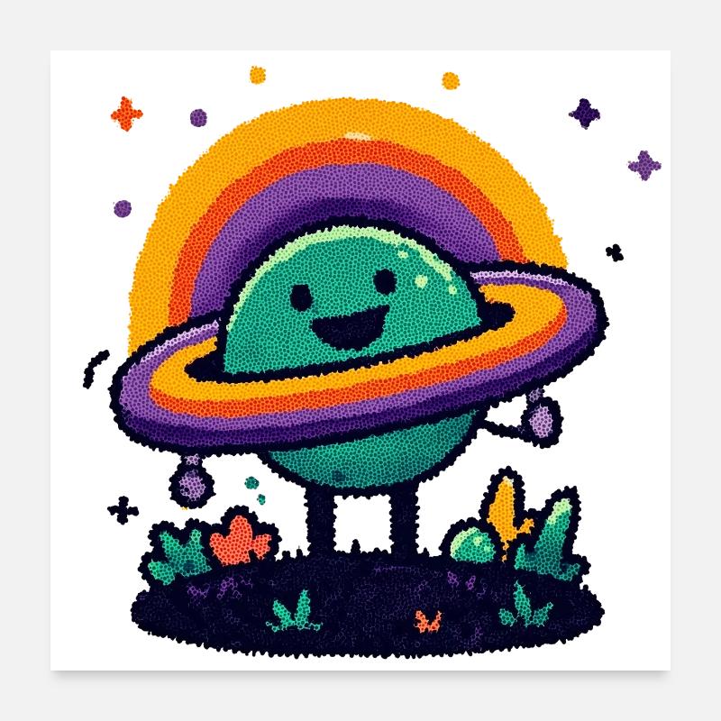 Bunter Planet mit Ring Poster 60x60 cm