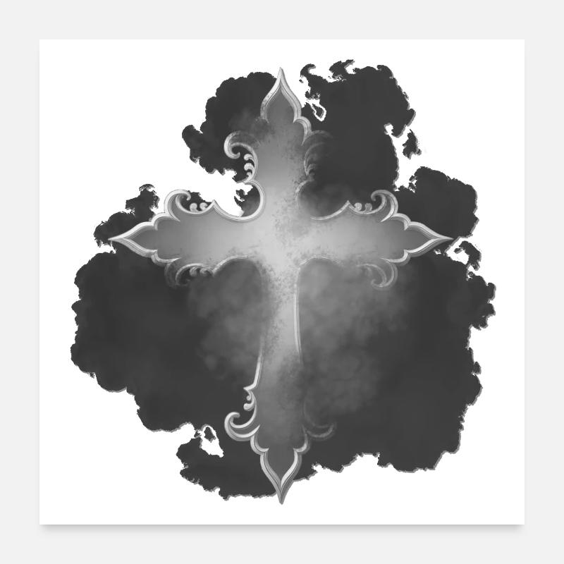 Croix gothique, brumeuse Poster 60 x 60 cm