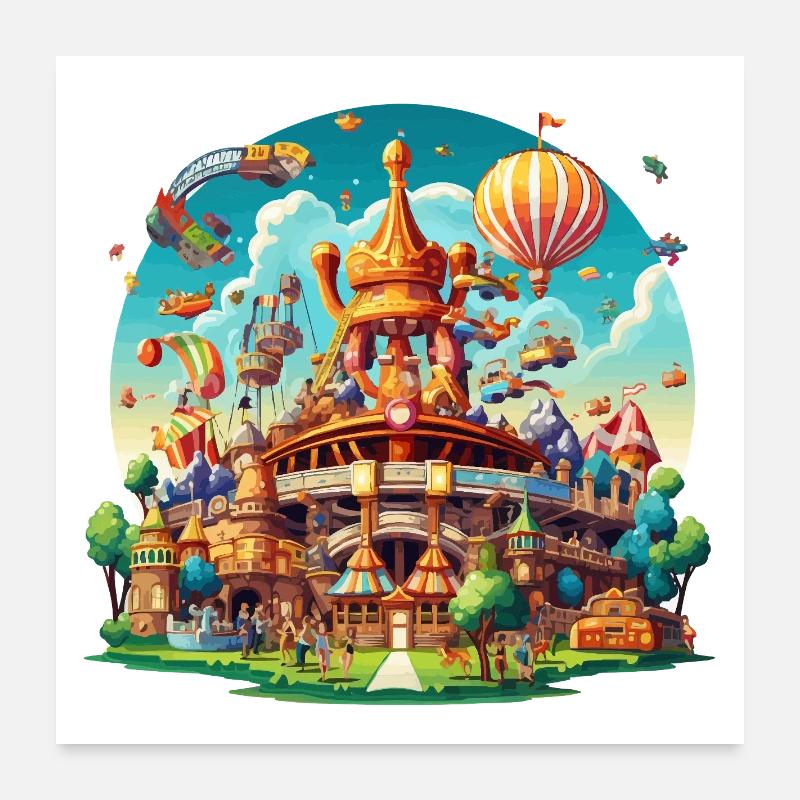 Fantasy Park Airship Carousel Poster 24" x 24" (60x60 cm)
