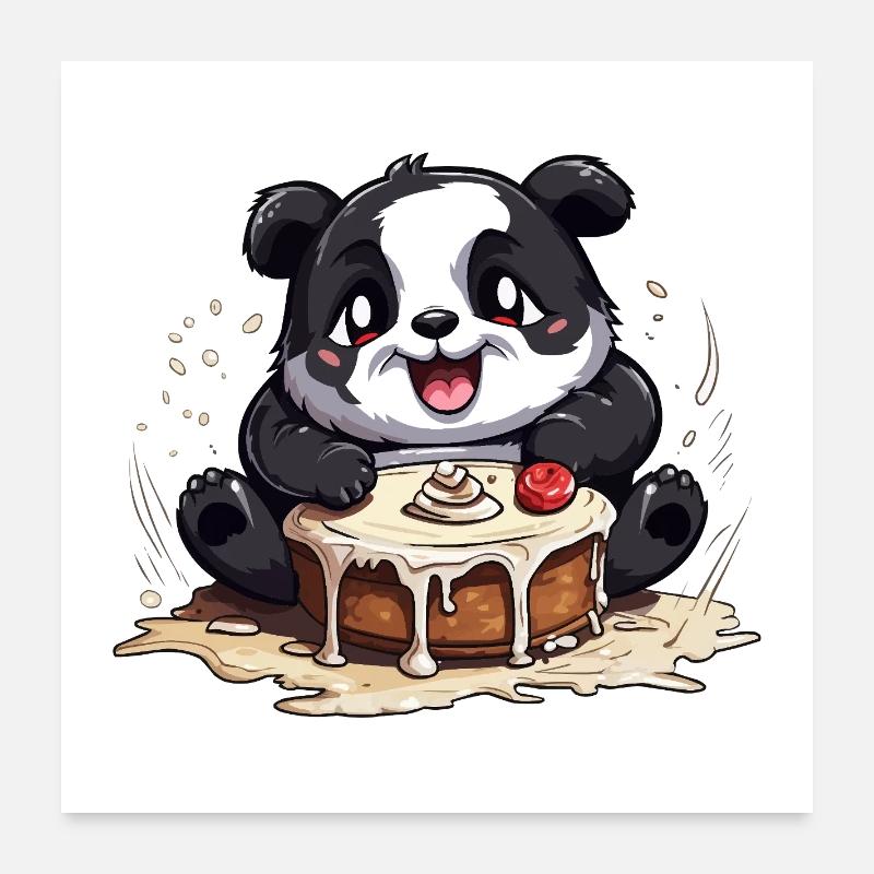 Kawaii Panda Cake Delight Poster 24" x 24" (60x60 cm)