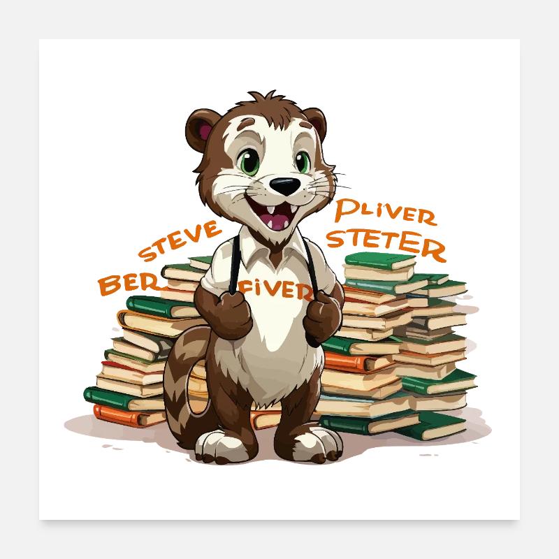 Otter learning hero with books Poster 24" x 24" (60x60 cm)