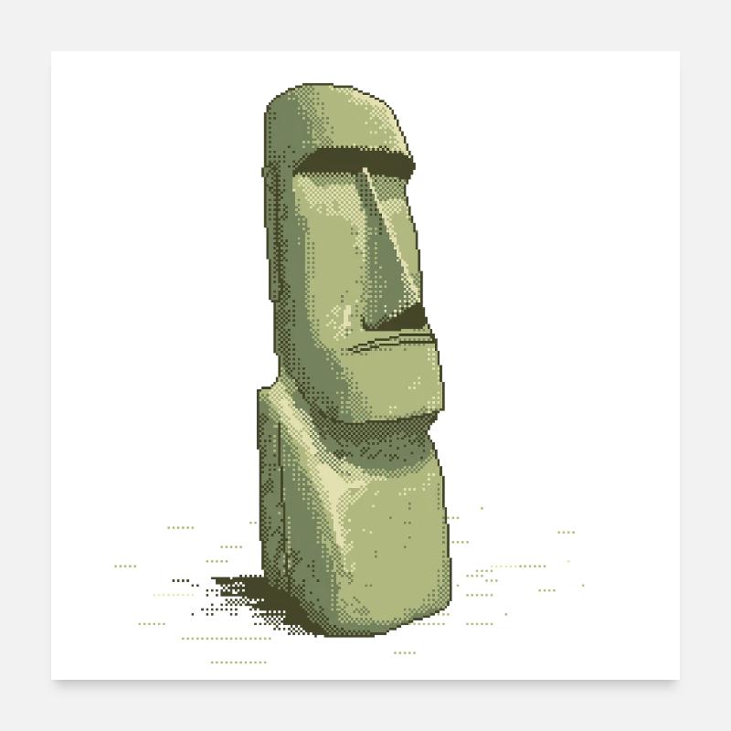 Retro Pixel Art Moai Easter Island Statue Poster 60x60 cm