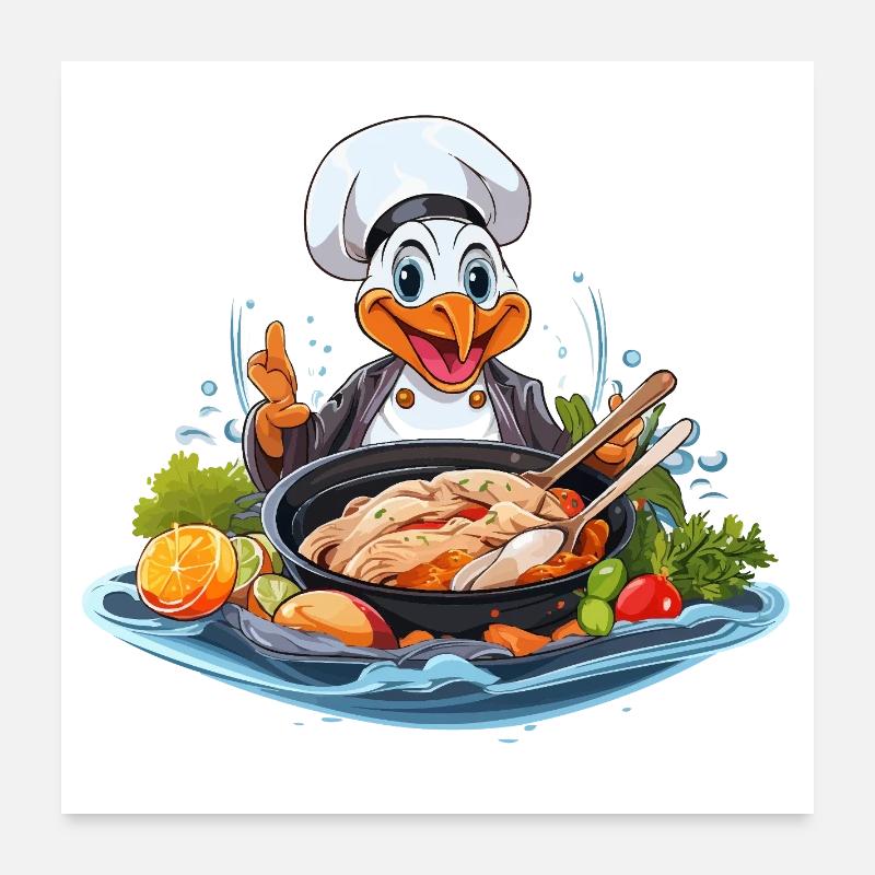 Ente Küchenchef kocht bunten Eintopf Poster 60x60 cm