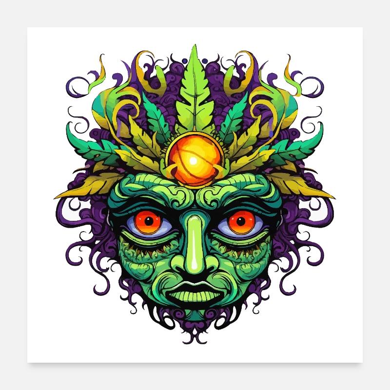 Psychedelic Mask Face with Sun Crown Poster 24" x 24" (60x60 cm)