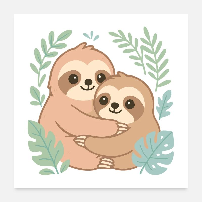 Cuddling sloths in the jungle Poster 24" x 24" (60x60 cm)