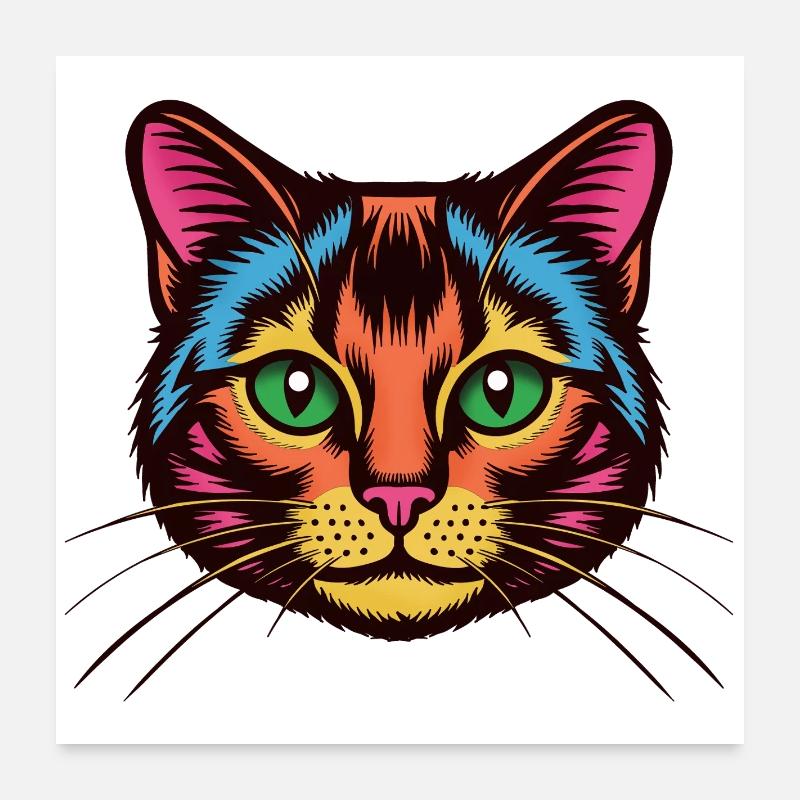 Chat coloré Pop Art Visage Poster 60 x 60 cm