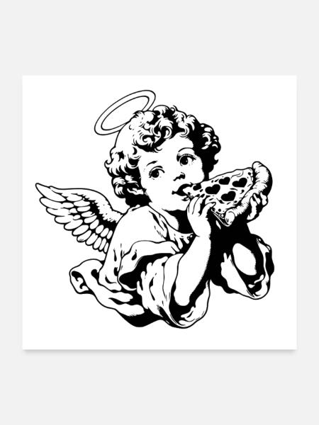 Pizza Angel – Chérubin avec une part de pizza - Poster 60 x 60 cm - blanc - Devant
