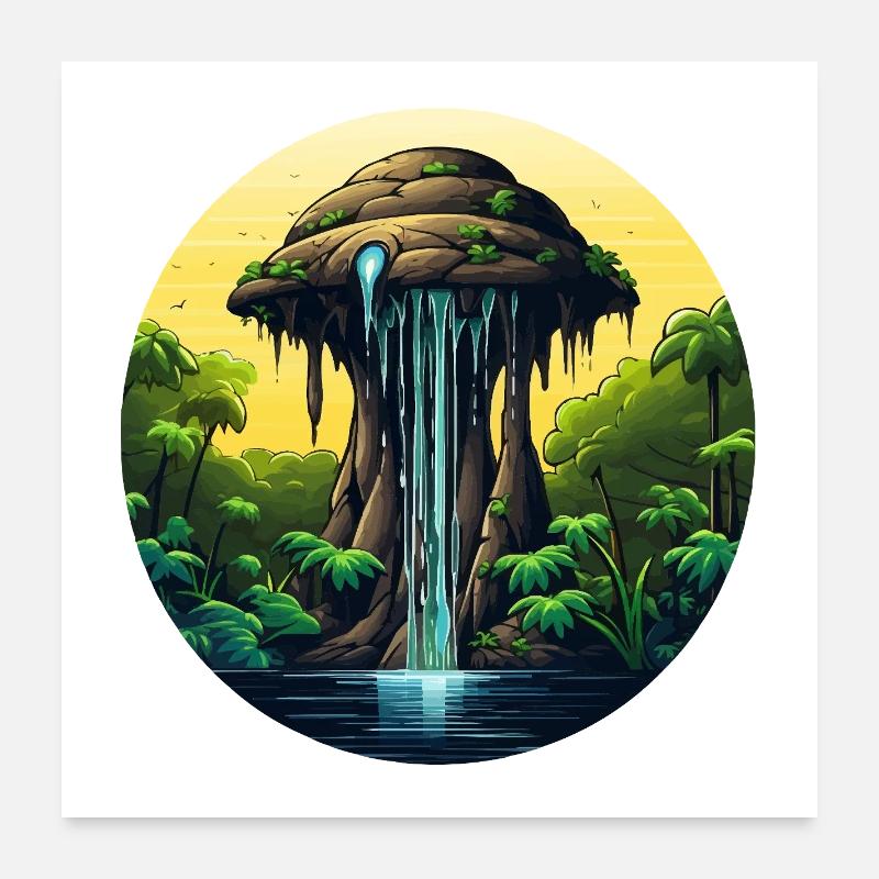 Cascade rocheuse tropicale dans la jungle Poster 60 x 60 cm