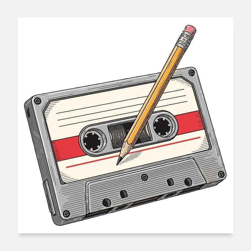 Cassette analogique avec crayon Poster 60 x 60 cm
