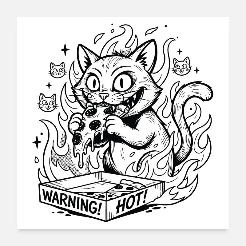 Flaming Cat in a Warning Box Pizza Poster 24" x 24" (60x60 cm)