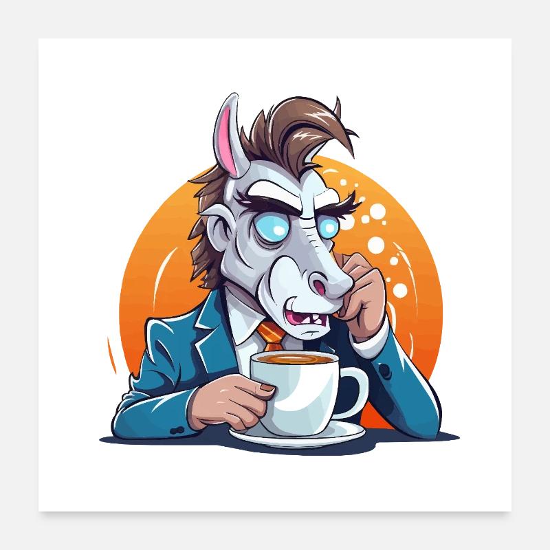 Office donkey drinking coffee Poster 24" x 24" (60x60 cm)