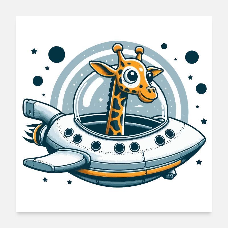 Giraffen-Raumschiff Abenteuer Poster 60x60 cm
