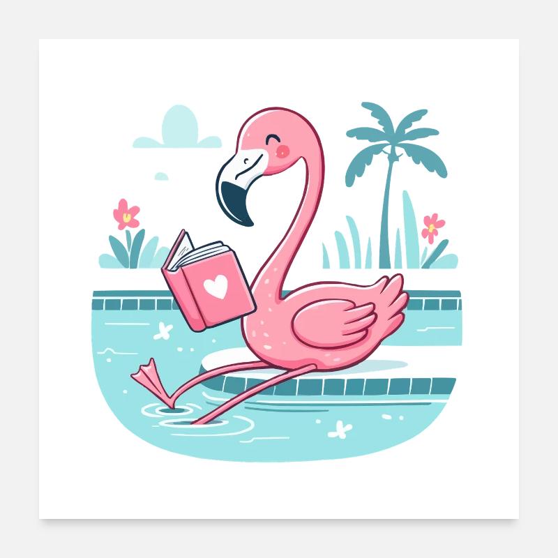 Flamingo am Pool – Buchzeit Poster 60x60 cm