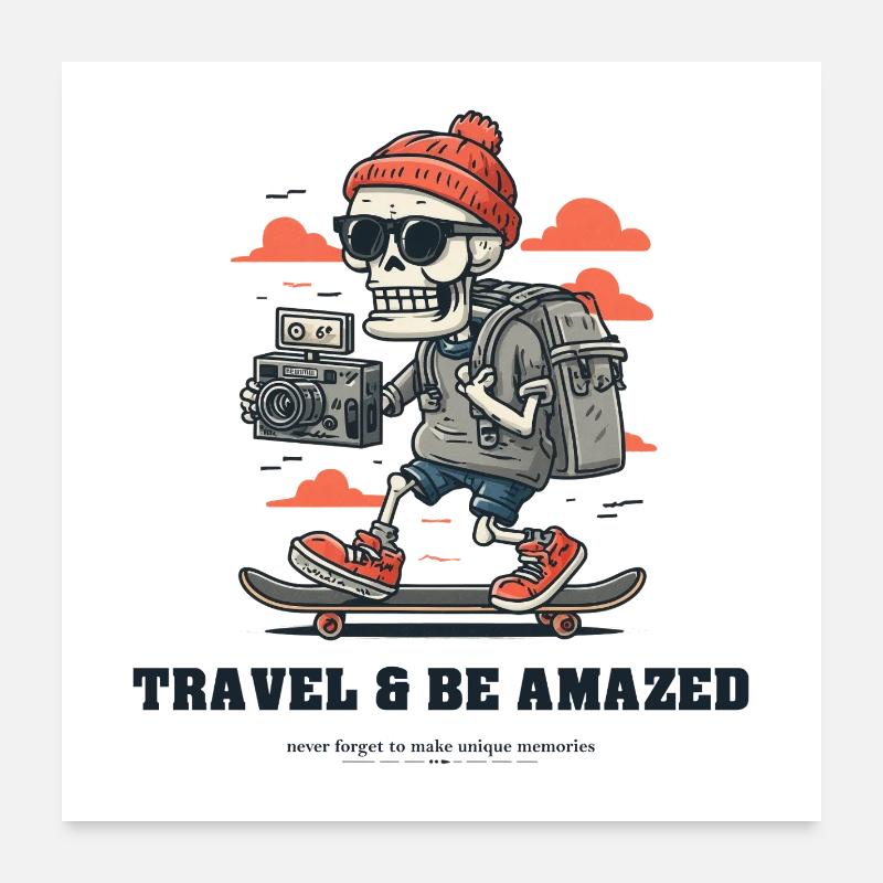 Travel Skeleton with Camera Poster 24" x 24" (60x60 cm)