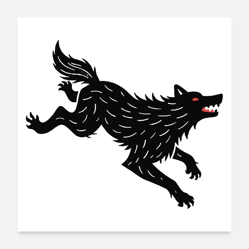 Schwarzer Wolf läuft Poster 60x60 cm