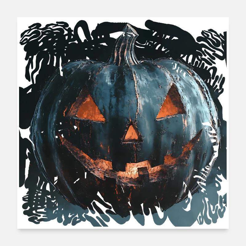 Zombie Midnight Blue Pumpkin Halloween Poster 60 x 60 cm
