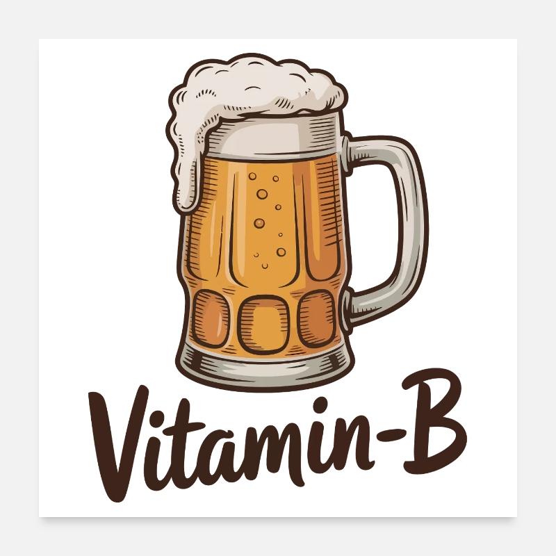Vitamin-B Funny Beer Mug Alcohol Pun Design Poster 24" x 24" (60x60 cm)