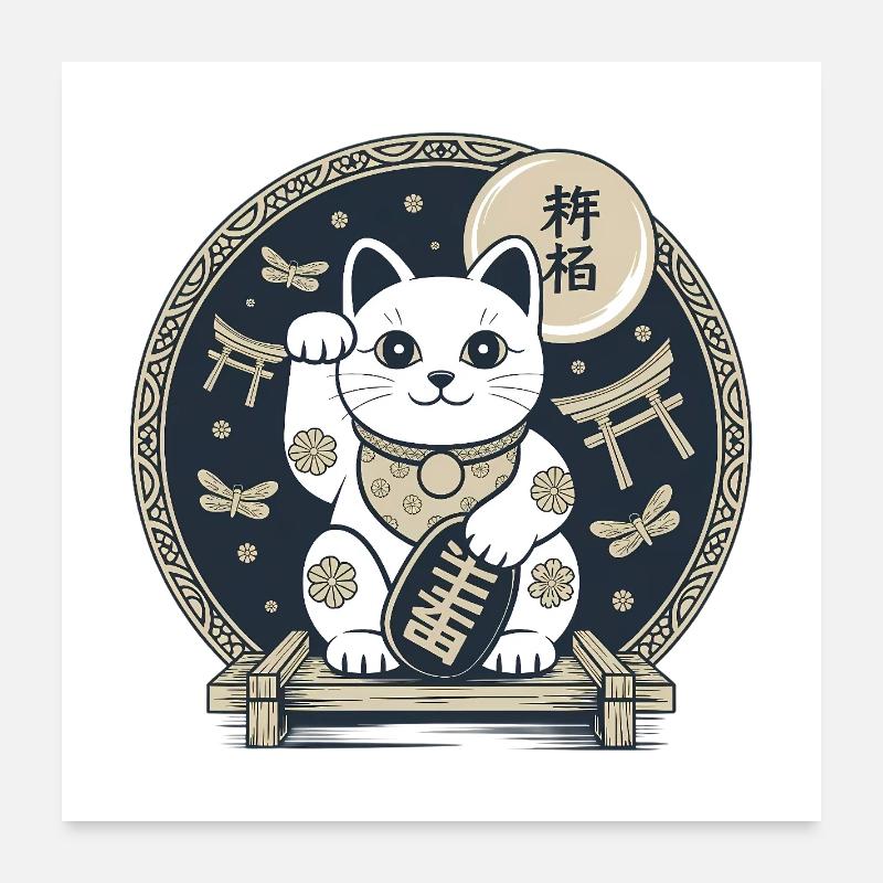 Maneki Neko Night Medallion Poster 24" x 24" (60x60 cm)