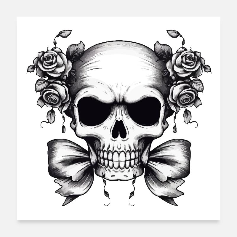 Skull Roses Contrast Design Poster 24" x 24" (60x60 cm)