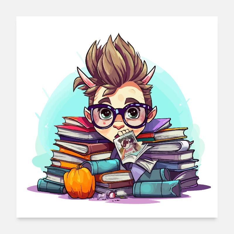 Un nerd de livres dans la pile Poster 60 x 60 cm