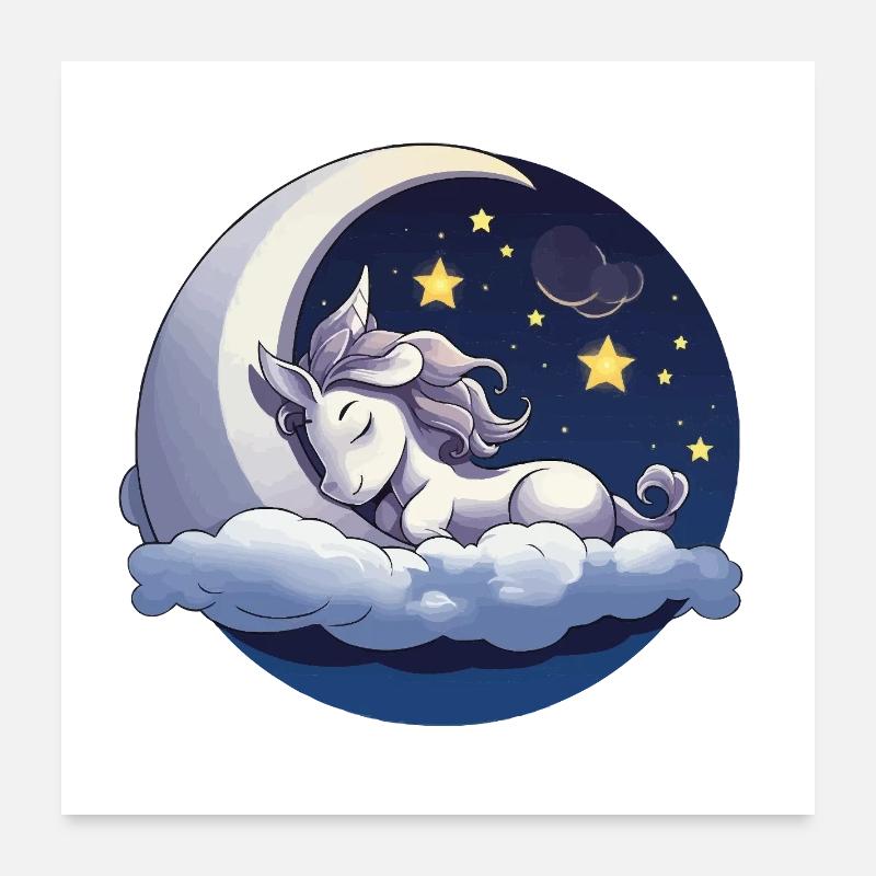 Mondtraum-Einhorn auf Wolke Poster 60x60 cm