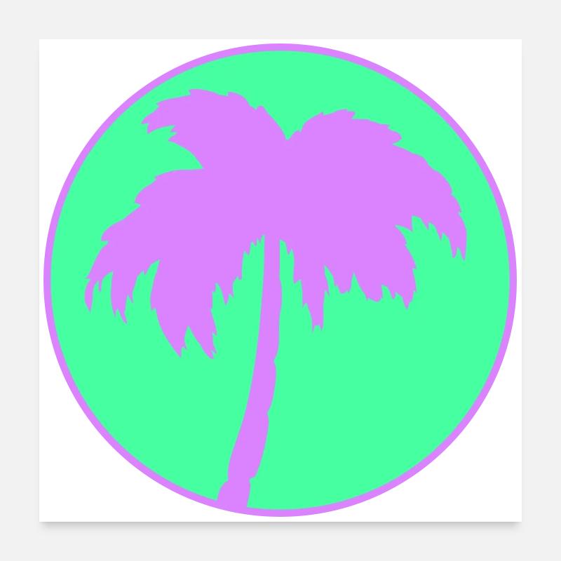 Neon Palm Tree Circle Silhouette Poster 24" x 24" (60x60 cm)