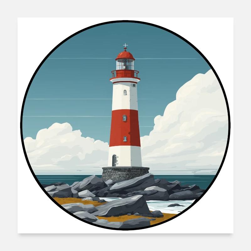 Phare breton sur la côte rocheuse Poster 60 x 60 cm