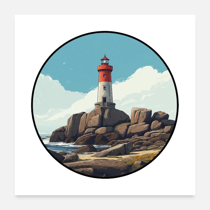 Phare breton au bord de la mer Poster 60 x 60 cm